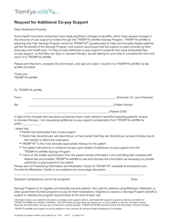 Savings Program Additional Co-pay Support Form