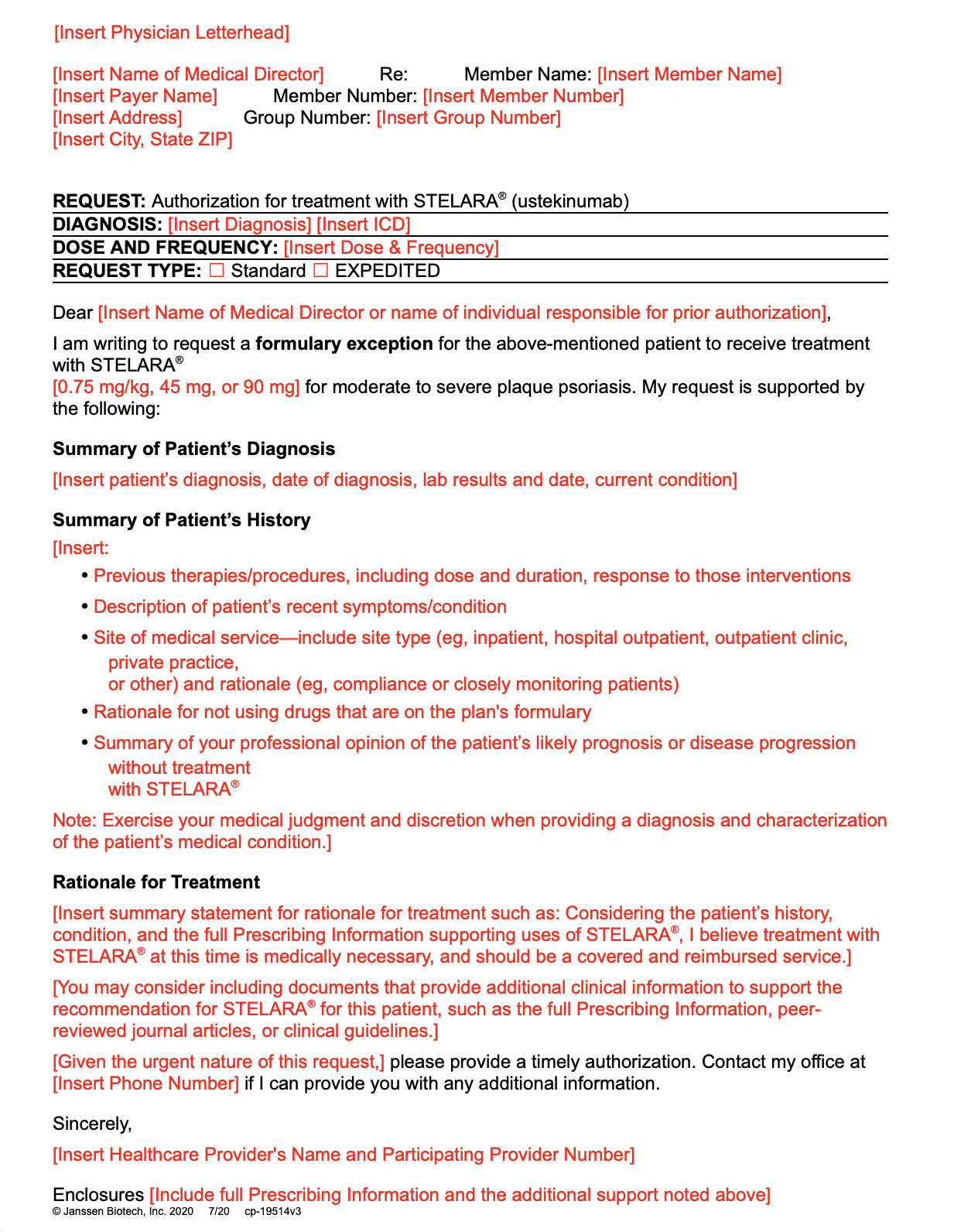 STELARA® Letter of Exception (Plaque Psoriasis)